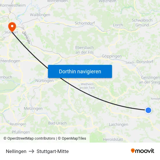 Nellingen to Stuttgart-Mitte map