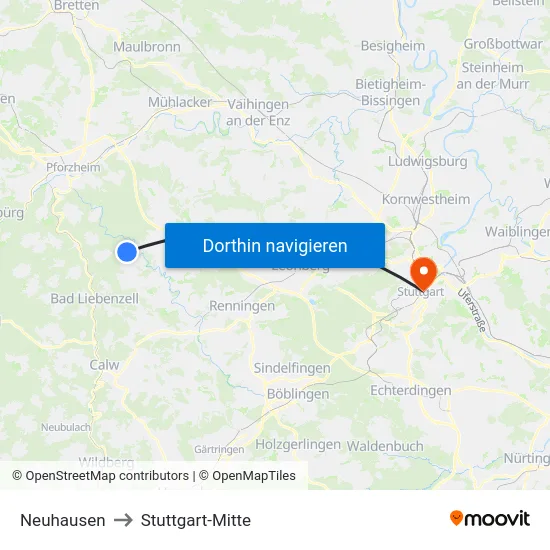 Neuhausen to Stuttgart-Mitte map