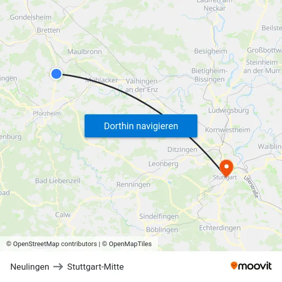 Neulingen to Stuttgart-Mitte map