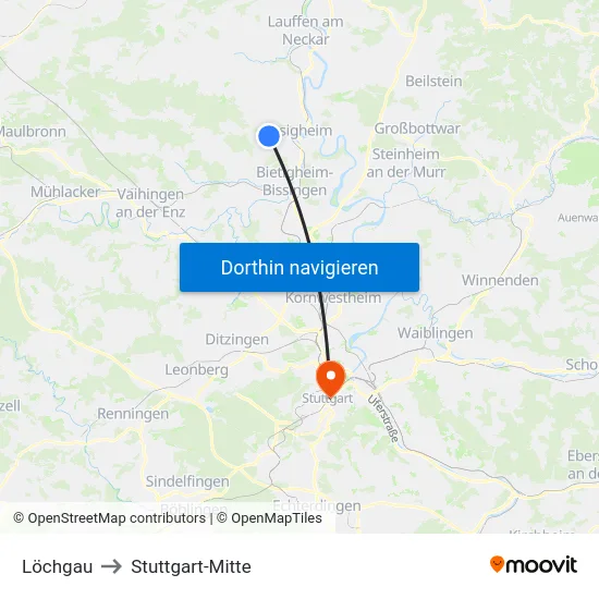 Löchgau to Stuttgart-Mitte map