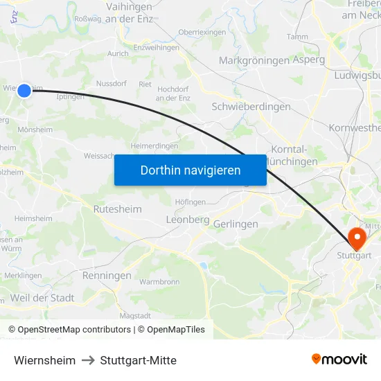 Wiernsheim to Stuttgart-Mitte map