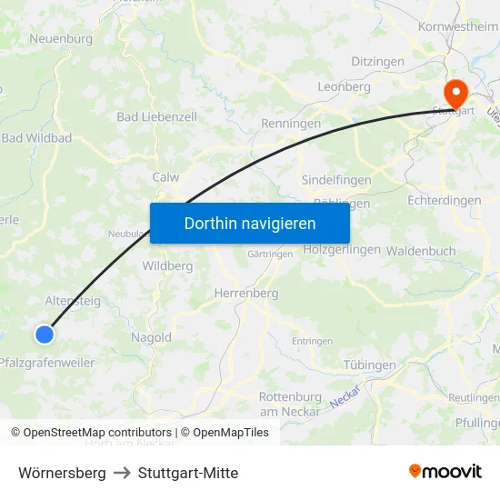 Wörnersberg to Stuttgart-Mitte map