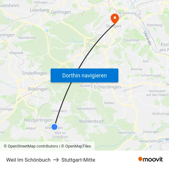 Weil Im Schönbuch to Stuttgart-Mitte map