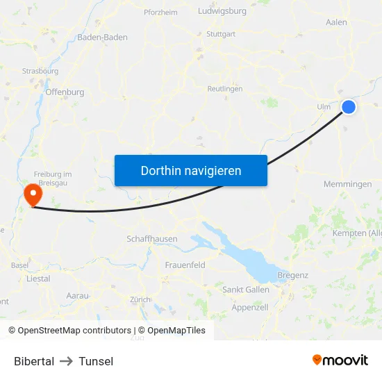 Bibertal to Tunsel map