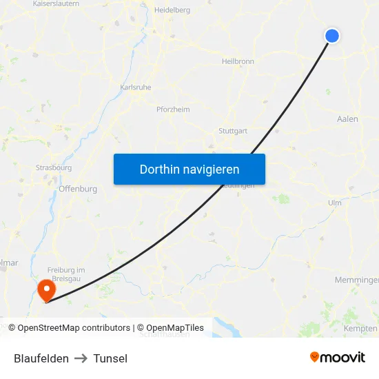 Blaufelden to Tunsel map