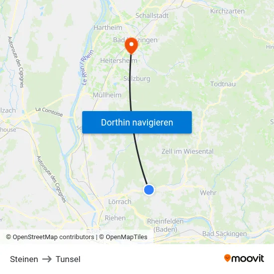 Steinen to Tunsel map