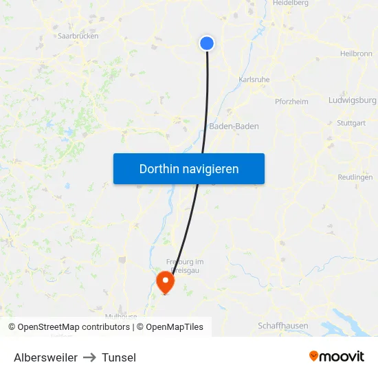 Albersweiler to Tunsel map