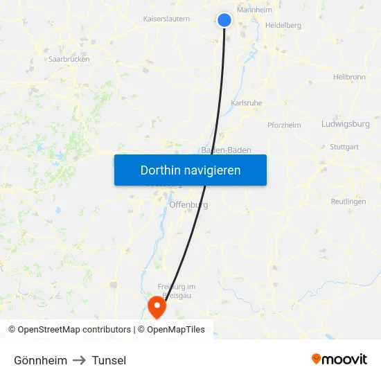 Gönnheim to Tunsel map