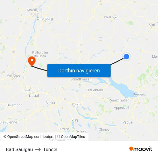 Bad Saulgau to Tunsel map