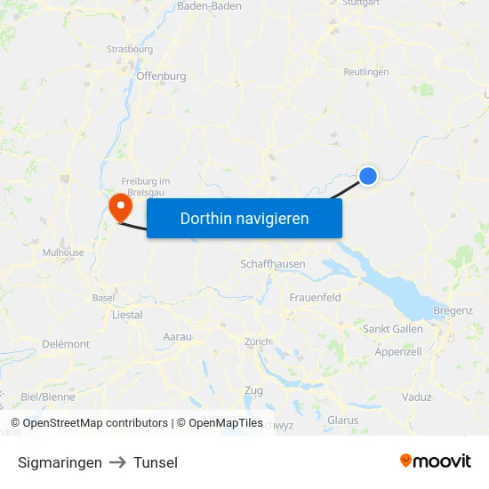 Sigmaringen to Tunsel map
