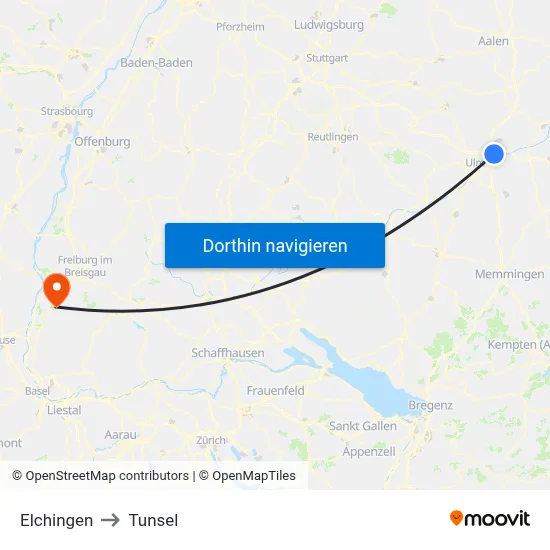 Elchingen to Tunsel map