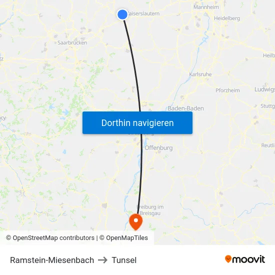 Ramstein-Miesenbach to Tunsel map