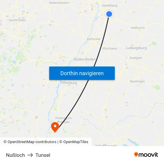 Nußloch to Tunsel map