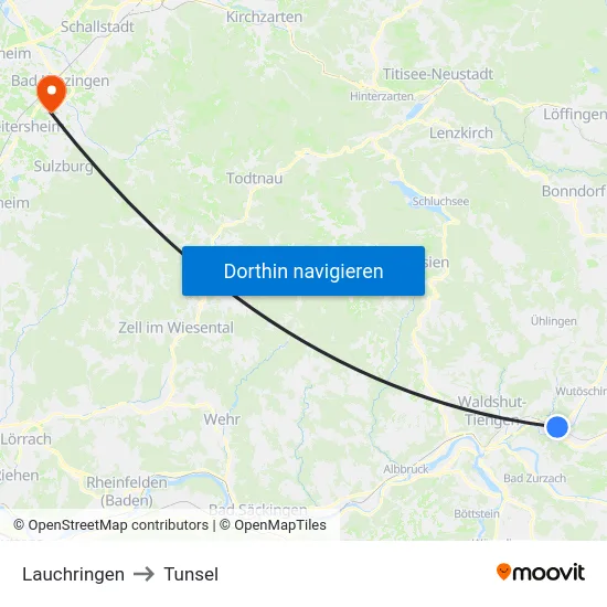 Lauchringen to Tunsel map