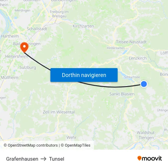 Grafenhausen to Tunsel map