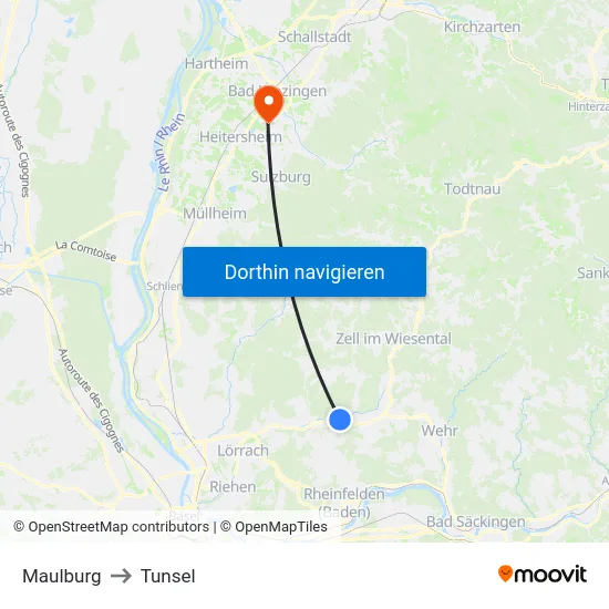 Maulburg to Tunsel map