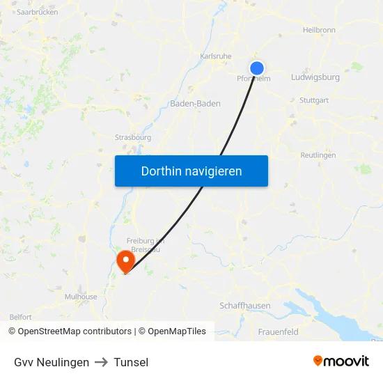 Gvv Neulingen to Tunsel map