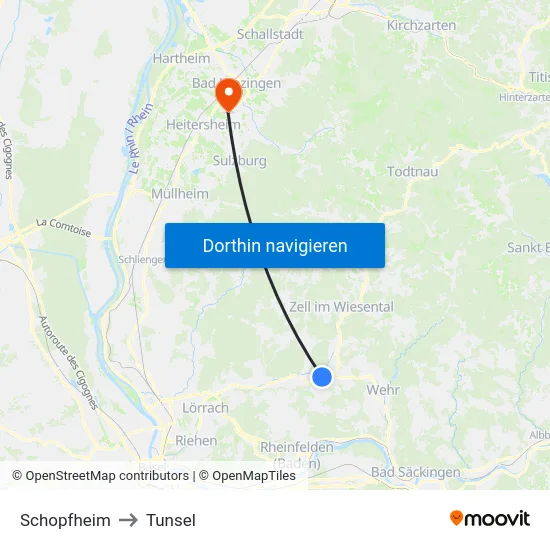 Schopfheim to Tunsel map