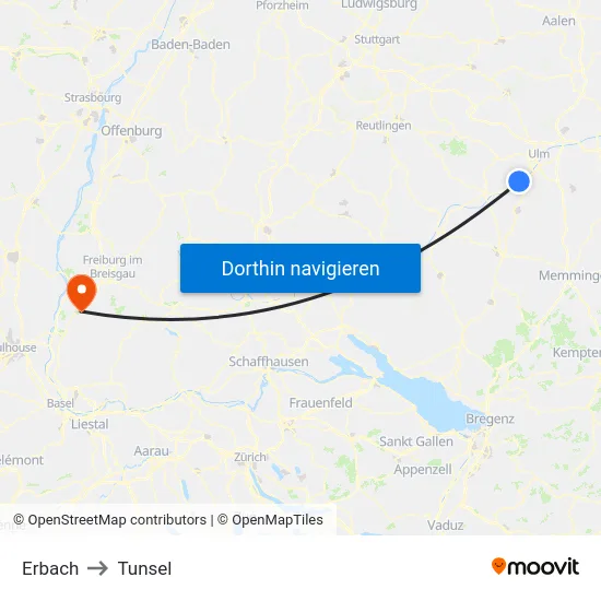 Erbach to Tunsel map