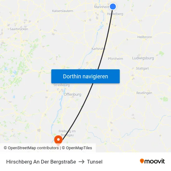 Hirschberg An Der Bergstraße to Tunsel map