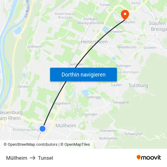 Müllheim to Tunsel map