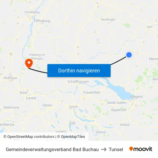 Gemeindeverwaltungsverband Bad Buchau to Tunsel map