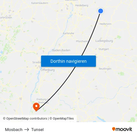 Mosbach to Tunsel map