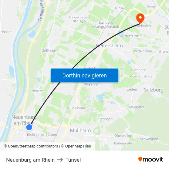 Neuenburg am Rhein to Tunsel map