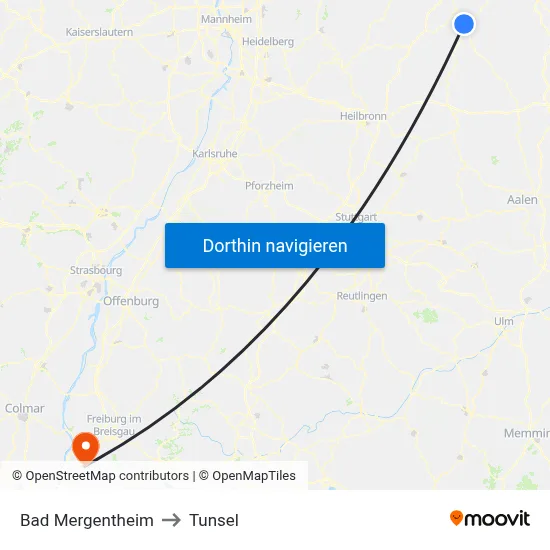 Bad Mergentheim to Tunsel map