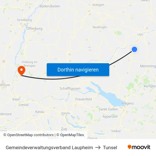 Gemeindeverwaltungsverband Laupheim to Tunsel map
