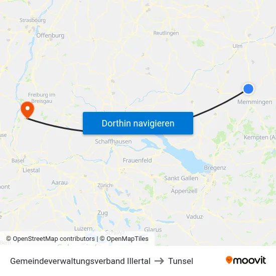 Gemeindeverwaltungsverband Illertal to Tunsel map