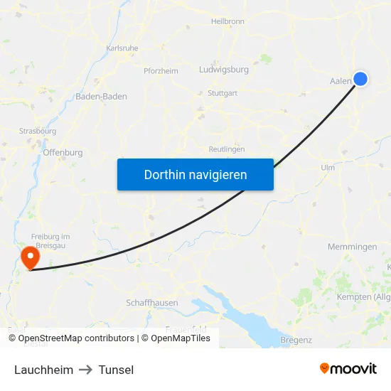 Lauchheim to Tunsel map