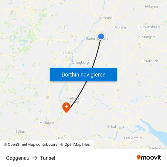 Gaggenau to Tunsel map
