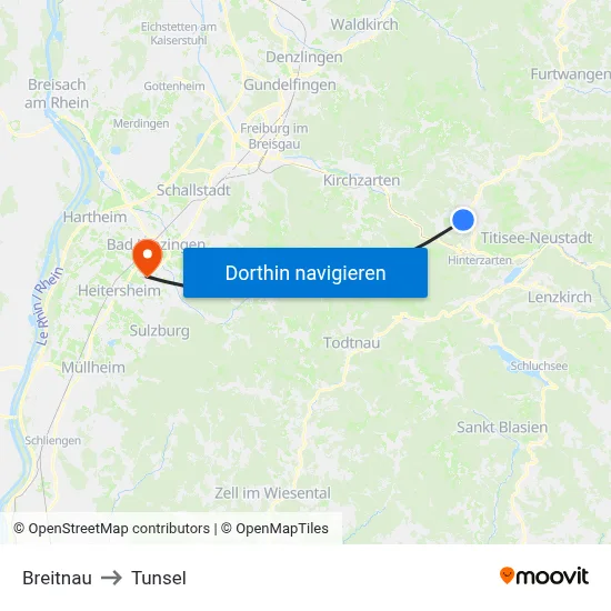 Breitnau to Tunsel map