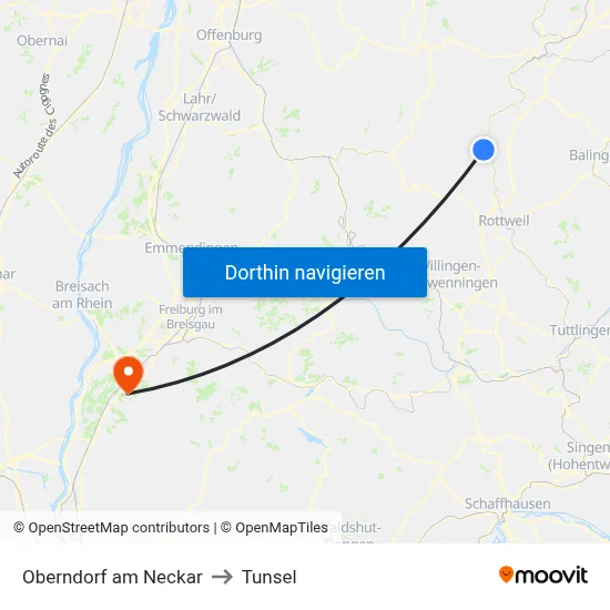 Oberndorf am Neckar to Tunsel map