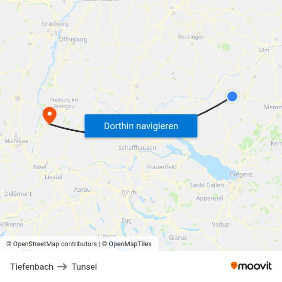 Tiefenbach to Tunsel map