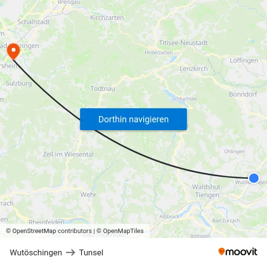 Wutöschingen to Tunsel map