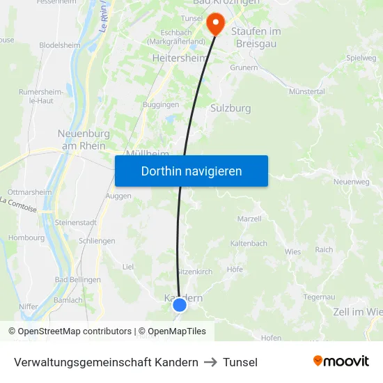 Verwaltungsgemeinschaft Kandern to Tunsel map