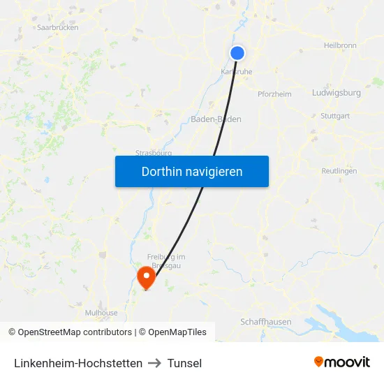 Linkenheim-Hochstetten to Tunsel map