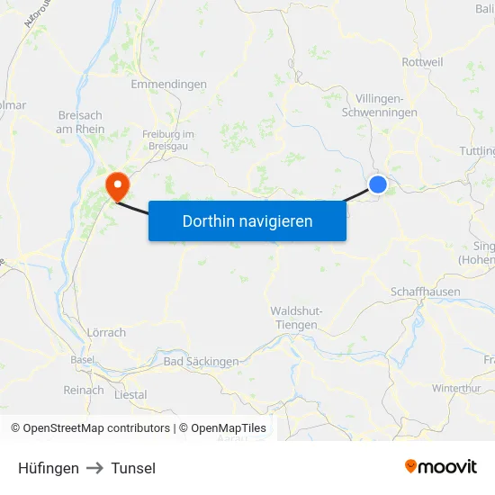 Hüfingen to Tunsel map