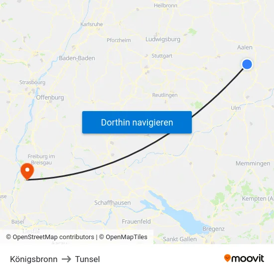 Königsbronn to Tunsel map