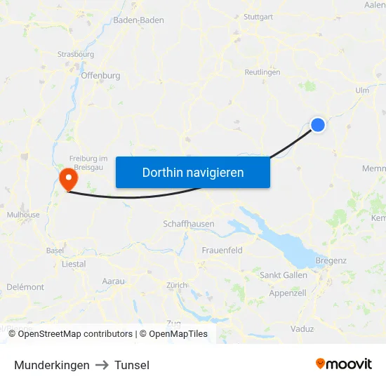Munderkingen to Tunsel map