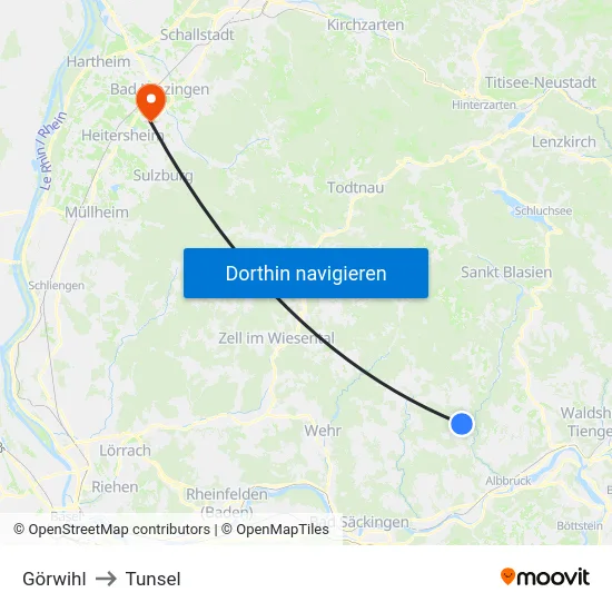 Görwihl to Tunsel map