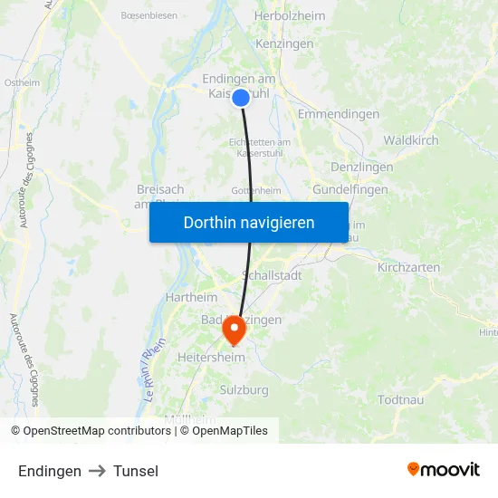 Endingen to Tunsel map