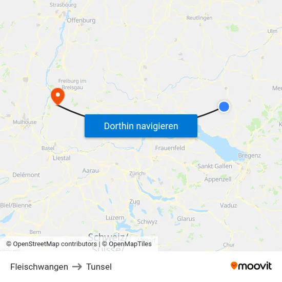 Fleischwangen to Tunsel map