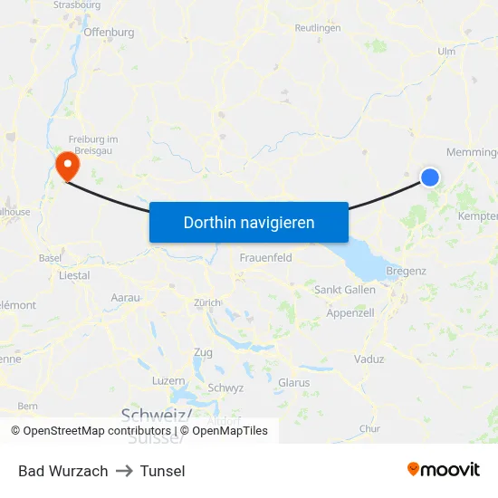 Bad Wurzach to Tunsel map