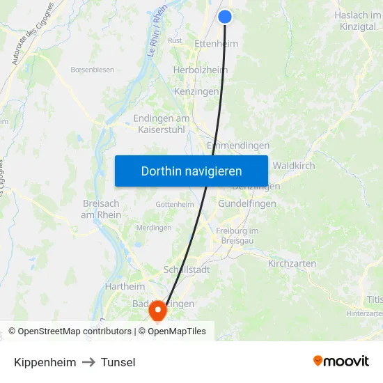 Kippenheim to Tunsel map
