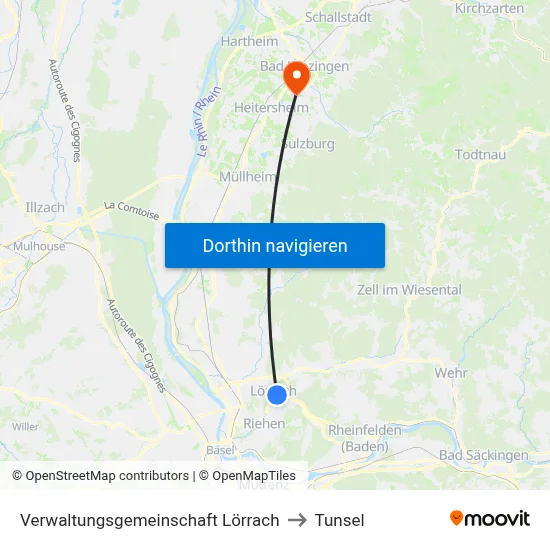 Verwaltungsgemeinschaft Lörrach to Tunsel map