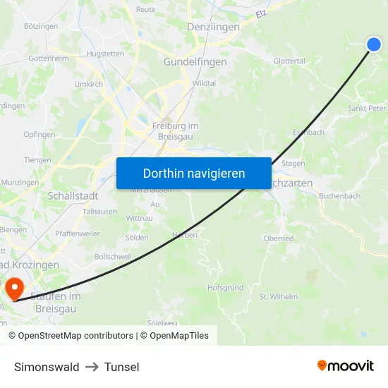 Simonswald to Tunsel map