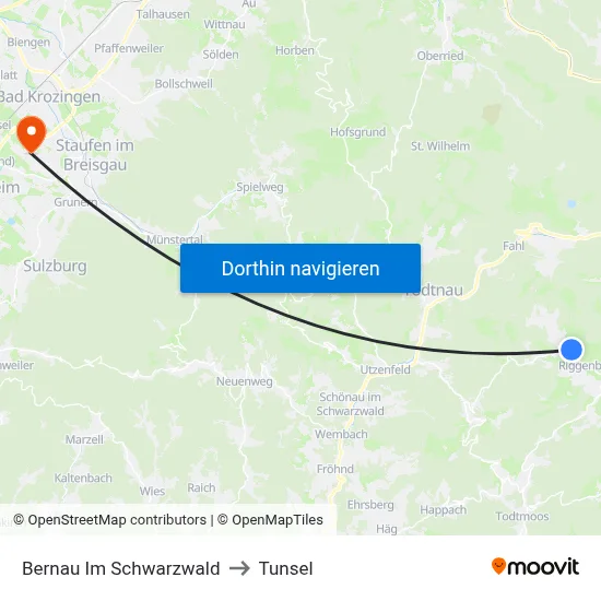 Bernau Im Schwarzwald to Tunsel map